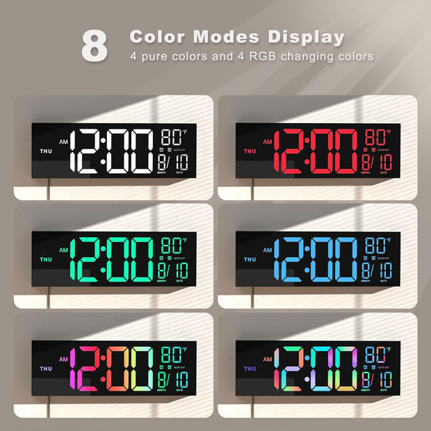16" eprolo Dual Alarm Wall Clock featuring 8 color modes, perfect for adding a modern touch to home decor.