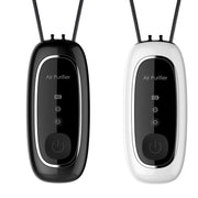Black and white portable negative ion air purifier by eprolo, designed for hanging around the neck, featuring a sleek design and multiple indicator lights.