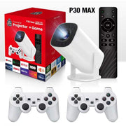 Square P30max High Definition 4K Gaming Projector displayed with remote control and game controllers, from eprolo.