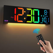 16" Remote Control Dual Alarm Wall Clock with 8 RGB Colors by eprolo, showcasing vibrant colored LED display and remote control functionality.
