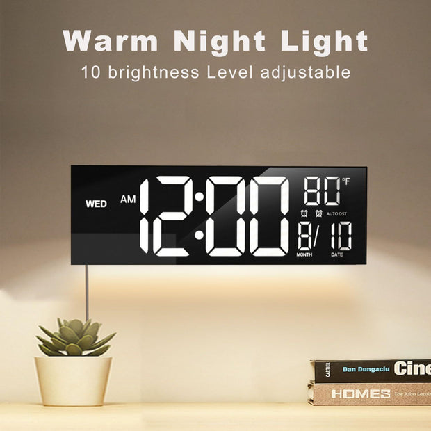 Sophisticated 16" eprolo Dual Alarm Wall Clock, featuring a warm night light mode for soft illumination.
