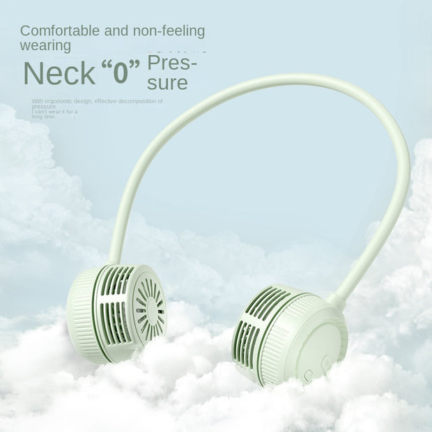 Comfortable green neck fan from eprolo, highlighting its ergonomic design for zero-pressure wear, ideal for outdoor activities.