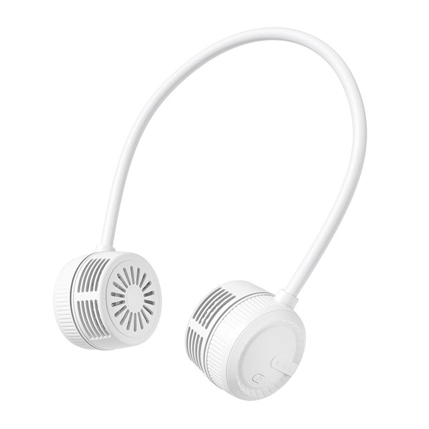 Portable Foldable Neck Fan by eprolo in white color, designed for silent operation and easy portability, ideal for outdoor activities and workouts.
