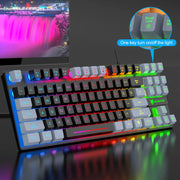 87-Key Ergonomic Gaming Keyboard with Colorful LED Backlight by eprolo, featuring a sleek design and one-touch LED light control, ideal for enhancing workspace ambiance.