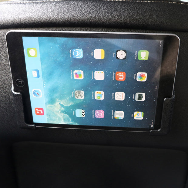 LEEPEE Adjustable Width Car Interior Accessories Multifunction Car Cell Phone Holder shown holding a tablet in a vehicle, showcasing its usability for navigation and entertainment by vendor eprolo.