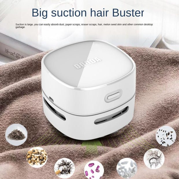 Compact and powerful white desktop vacuum by eprolo, featuring big suction capacity to easily collect dust and debris, perfect for keeping your workspace tidy.