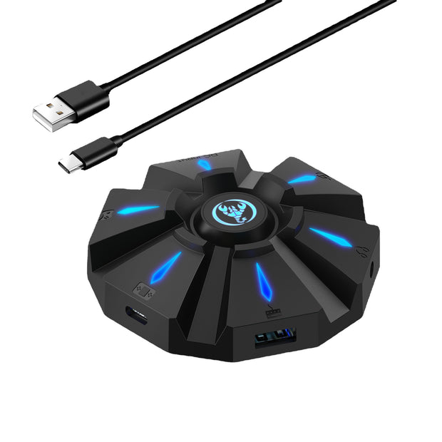 P9 keyboard mouse converter set with USB and Type-C cables for various gaming devices. Compatible with PS4, Xbox One, PS3, Xbox 360, and N-Switch by eprolo.