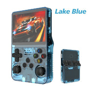 R36S Portable Handheld Arcade Console by eprolo displayed in purple, perfect for retro gaming with open source handheld games.