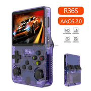 R36S Portable Handheld Arcade Console by eprolo featuring a vibrant 3.5" screen and sleek design for open source handheld games.