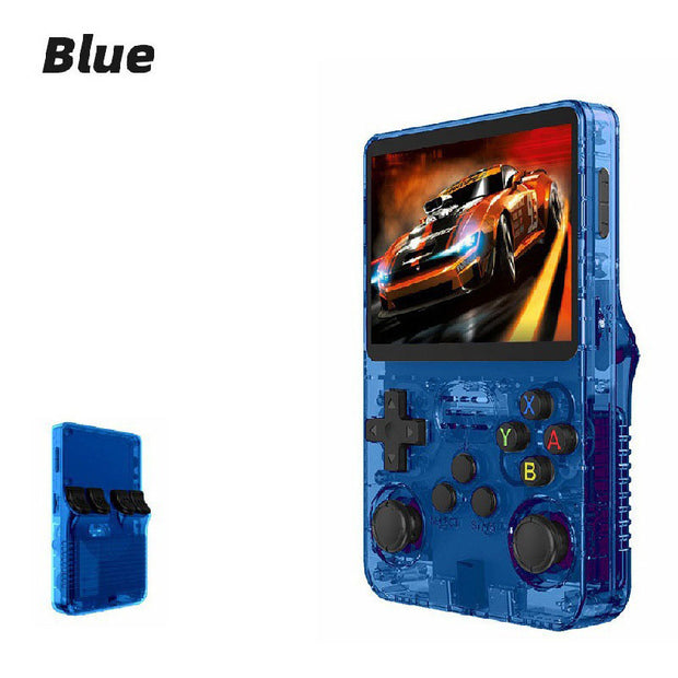 Orange-red R36S Portable Handheld Arcade Console by eprolo, designed for hours of enjoyment with open source handheld games.