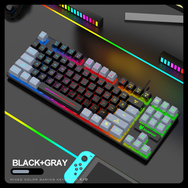 87-Key Ergonomic Gaming Keyboard with Colorful LED Backlight from eprolo, emphasizing its stylish keycap design and vibrant illumination.