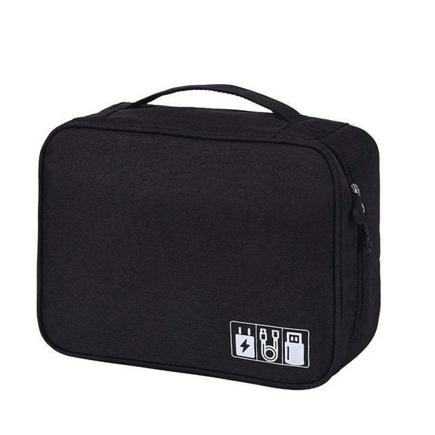 Travel Storage Bag from eprolo, featuring a sleek black design perfect for organizing cables, USB drives, and power banks.