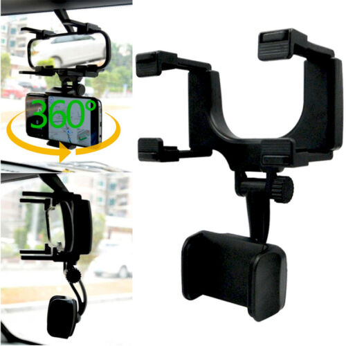 Universal 360° Car Rearview Mirror Mount Stand Holder for Cell Phone - Showcasing the versatile design of a rearview mirror phone holder.