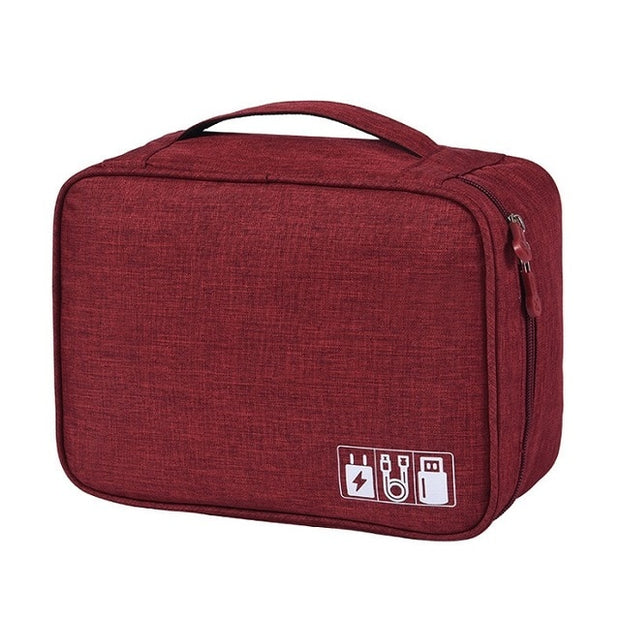 Red Travel Storage Bag from eprolo, ideal for keeping electronic accessories tidy while traveling.