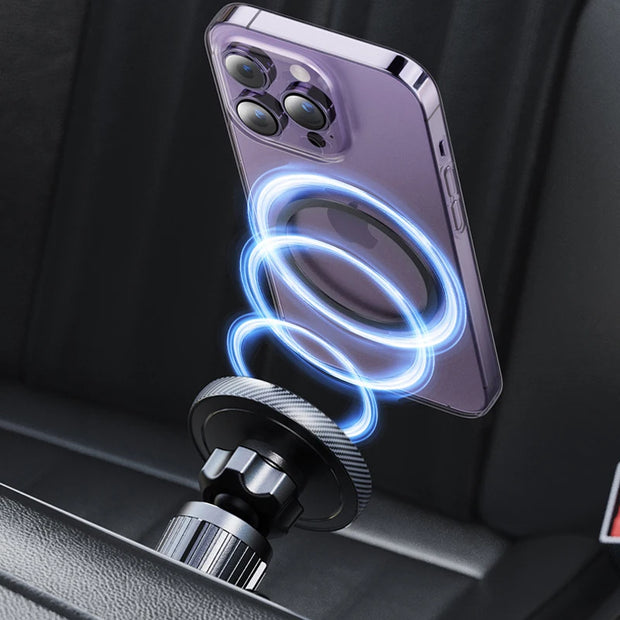 A smartphone securely mounted to the MagSafe Car Phone Holder by eprolo, demonstrating the powerful magnetic grip and hands-free convenience for navigation.