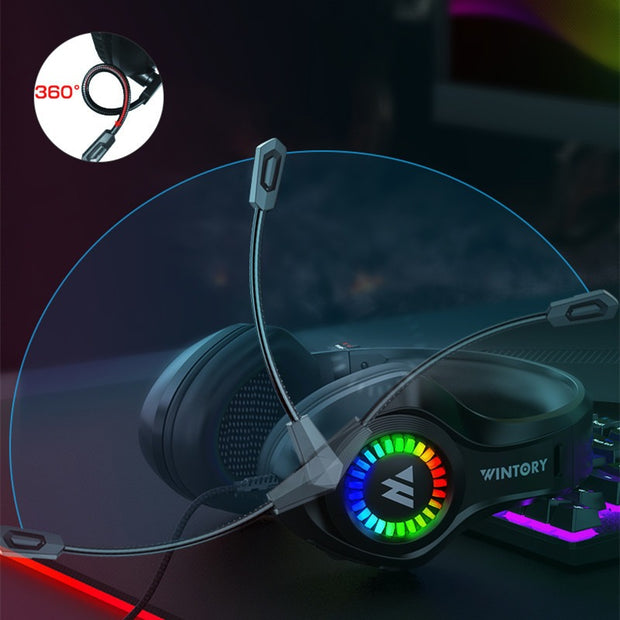 Wired eSports Braided Cable Headphones with Luminous Effects for Mobile and PC Gaming by eprolo featuring a flexible microphone and colorful lighting effects.