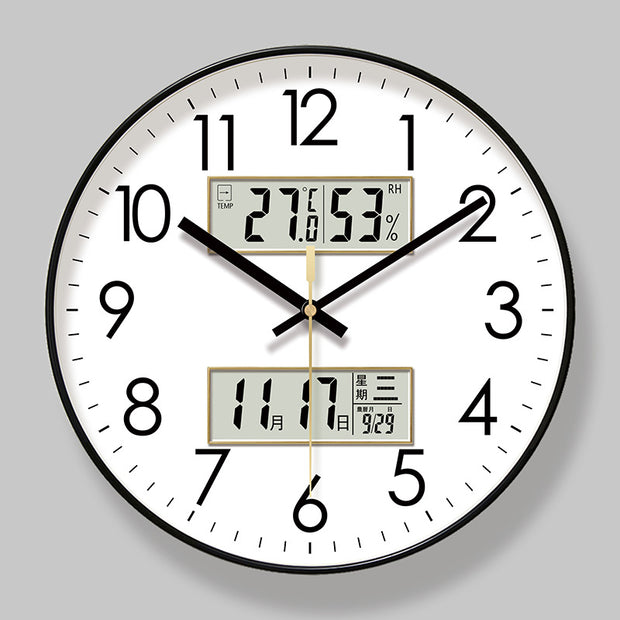 Display of 2025 Digital Wall Clock by eprolo showing temperature and time in a contemporary setting.