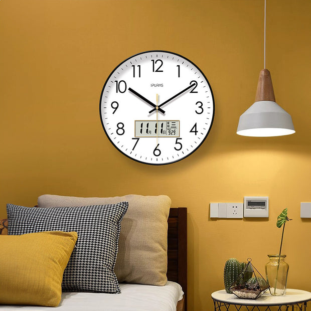 2025 Digital Wall Clock by eprolo displayed in a cozy living room setting.