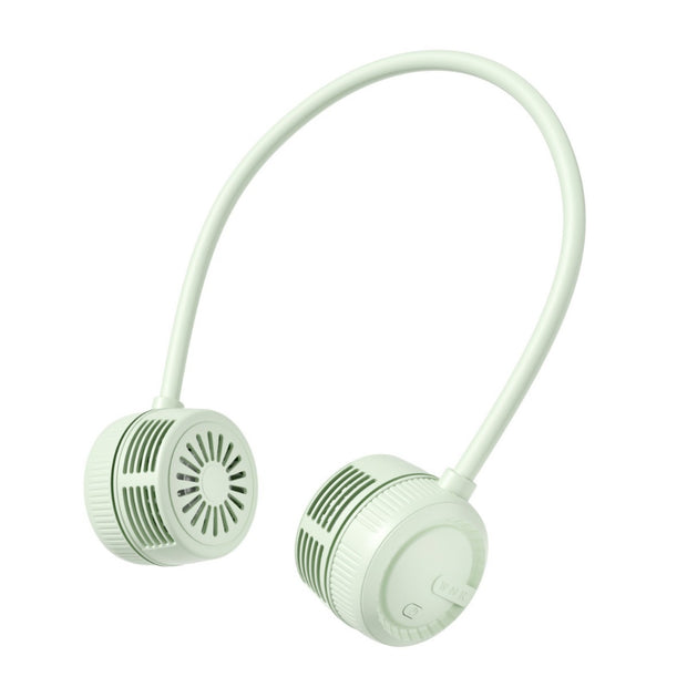 Stylish green and white portable neck fan by eprolo, perfect for hands-free cooling during outdoor sports and activities.