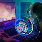 Wired eSports Braided Cable Headphones with Luminous Effects for Mobile and PC Gaming by eprolo in use during gaming, showcasing immersive audio experience.