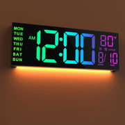 16" Remote Control Dual Alarm Wall Clock by eprolo, elegantly showing colorful time display with ambient lighting.