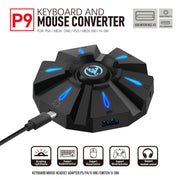 P9 keyboard and mouse converter featuring a breathing light display. Supports keyboard, mouse, and headset control for multiple gaming consoles by eprolo.