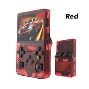 Bright yellow R36S Portable Handheld Arcade Console by eprolo showing exciting features for open source handheld games.