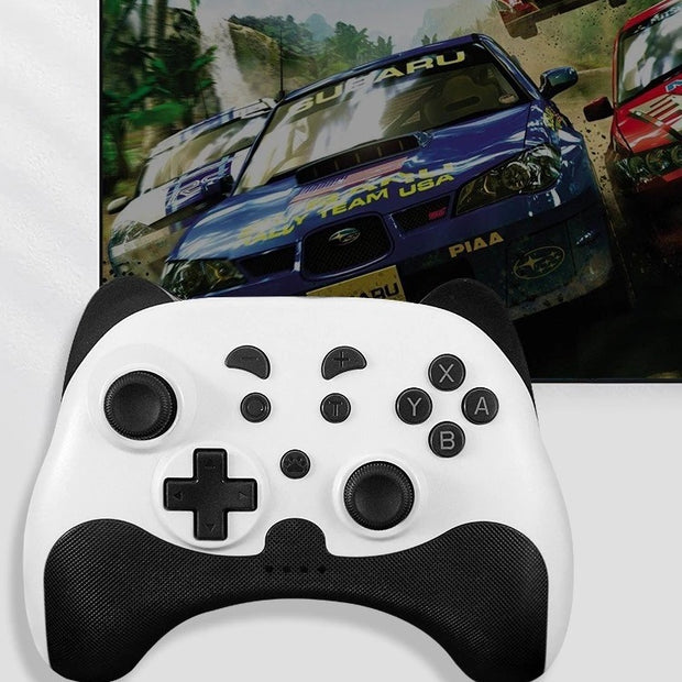 Stylish wireless Bluetooth controller for Nintendo Switch and Switch Lite by eprolo, designed with a sleek black and white finish, suitable for racing and gaming.