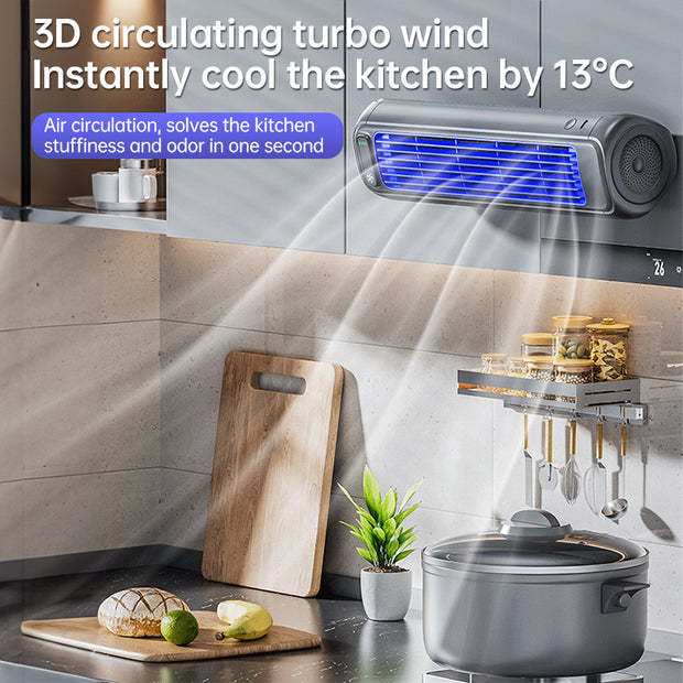 Wall-mounted AC fan with a sleek design, perfect for keeping cool in any room.