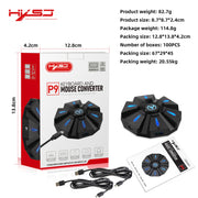 Packaging of the HXSJ P9 keyboard mouse converter set, highlighting the product details and accessories included, by eprolo.