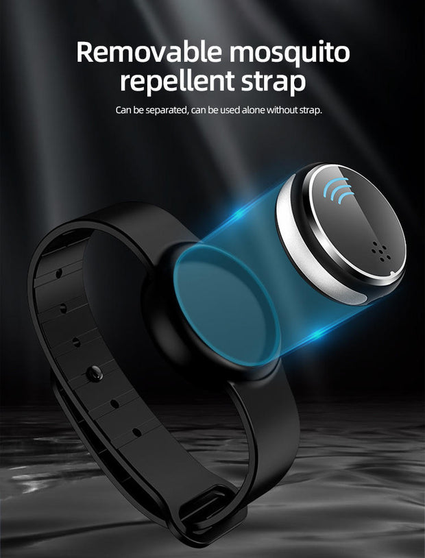 Close-up of eprolo Ultrasonic Mosquito Repellent device with removable strap, highlighting its versatility and ease of use for effective mosquito control.