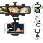 Universal 360° Car Rearview Mirror Mount Stand Holder for GPS - Highlighting the 360-degree rotation feature for optimal viewing.