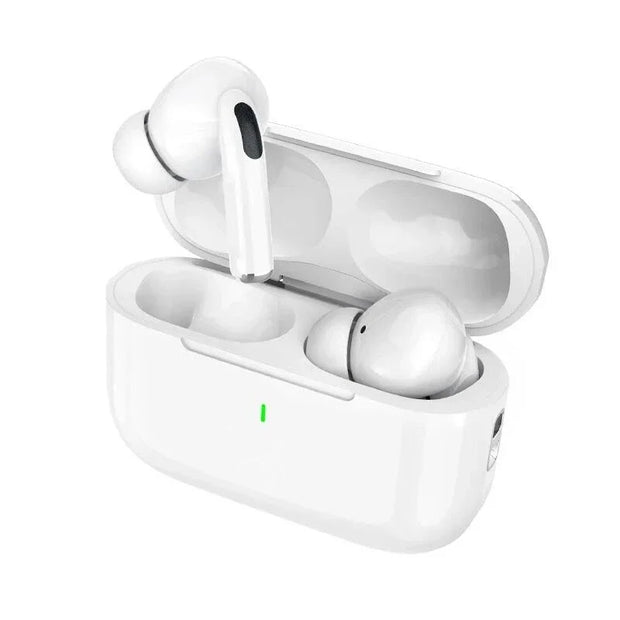 אוזניות Air Pro Bluetooth 5.3 של eprolo בתיק טעינה, מוכן לשימוש וברקע מושך.