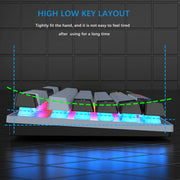 High and low key layout of the 87-Key Ergonomic Gaming Keyboard with Colorful LED Backlight from eprolo, designed for comfort during prolonged usage.