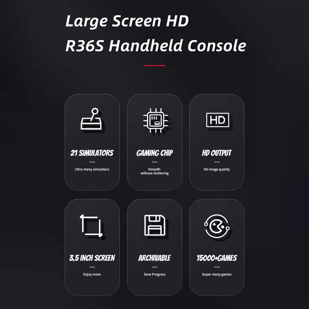 R36S Portable Handheld Arcade Console by eprolo showcasing gaming capabilities with a stylish design, perfect for open source handheld games.