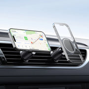 The MagSafe Car Phone Holder by eprolo in action, holding a phone displaying GPS directions, highlighting its usability for drivers.