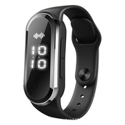 Close-up of the black Ultrasonic Mosquito Repellent Bracelet showing a sleek design and digital display, from eprolo.
