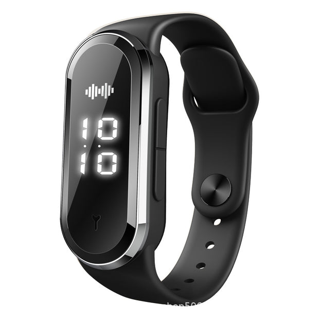 Close-up of the black Ultrasonic Mosquito Repellent Bracelet showing a sleek design and digital display, from eprolo.