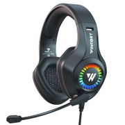 WINTORY Wired eSports Braided Cable Headphones with Luminous Effects for Mobile and PC Gaming, featuring comfortable earmuffs and a colorful LED design.