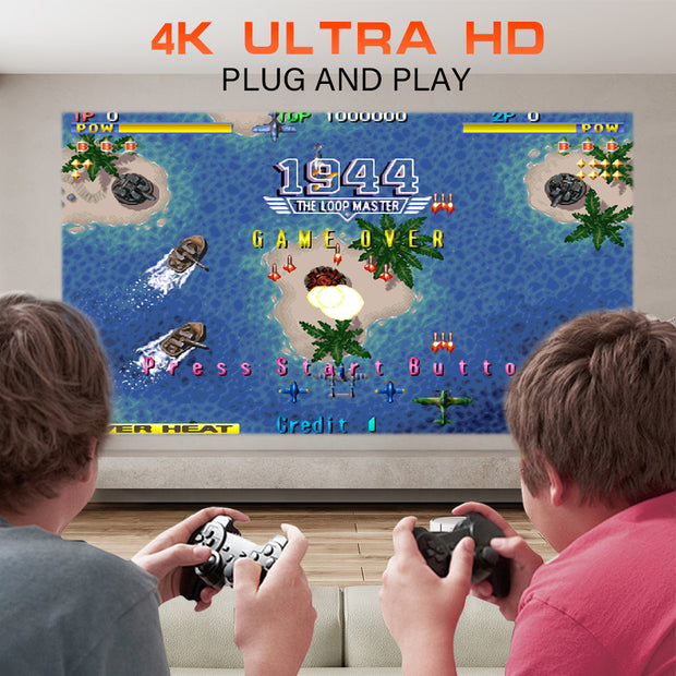 Two gamers enjoying a classic game projected in 4K with the Square P30max High Definition Gaming Projector, provided by eprolo.