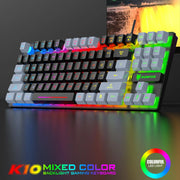 87-Key Ergonomic Gaming Keyboard with Colorful LED Backlight by eprolo, displaying a dynamic lighting setup perfect for gaming and typing experiences.