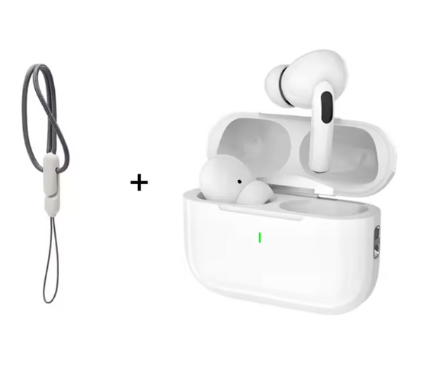 אוזניות Air Pro Bluetooth 5.3 - כוללות רצועת שמירה וקססה לבנה, מבית eprolo.